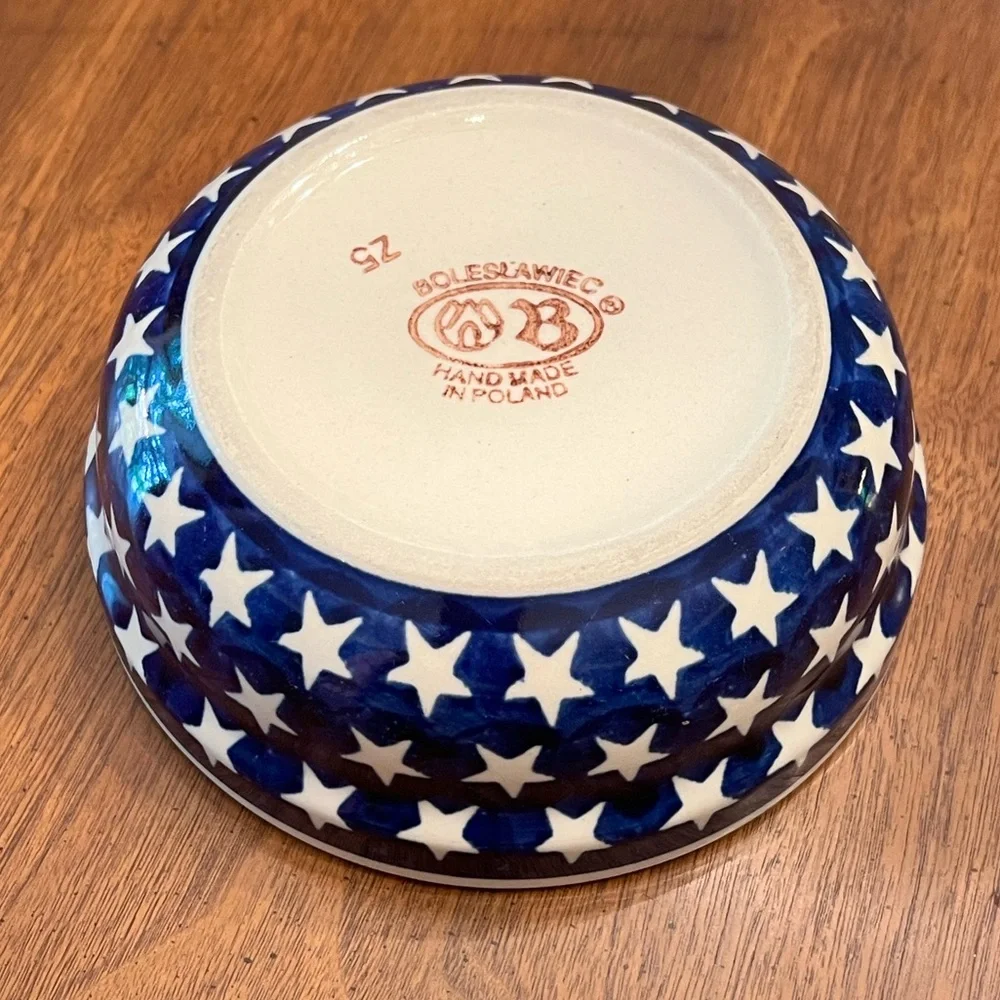 Boleslawiec Pottery 6” bowl Cobalt Blue with White Stars handmade in Poland